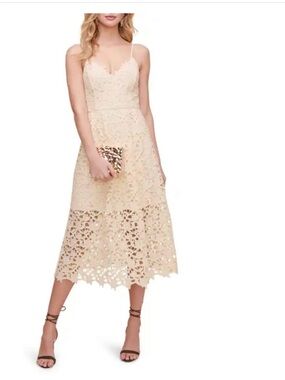 Astr Beige/Cream Lace Midi Slip Dress
